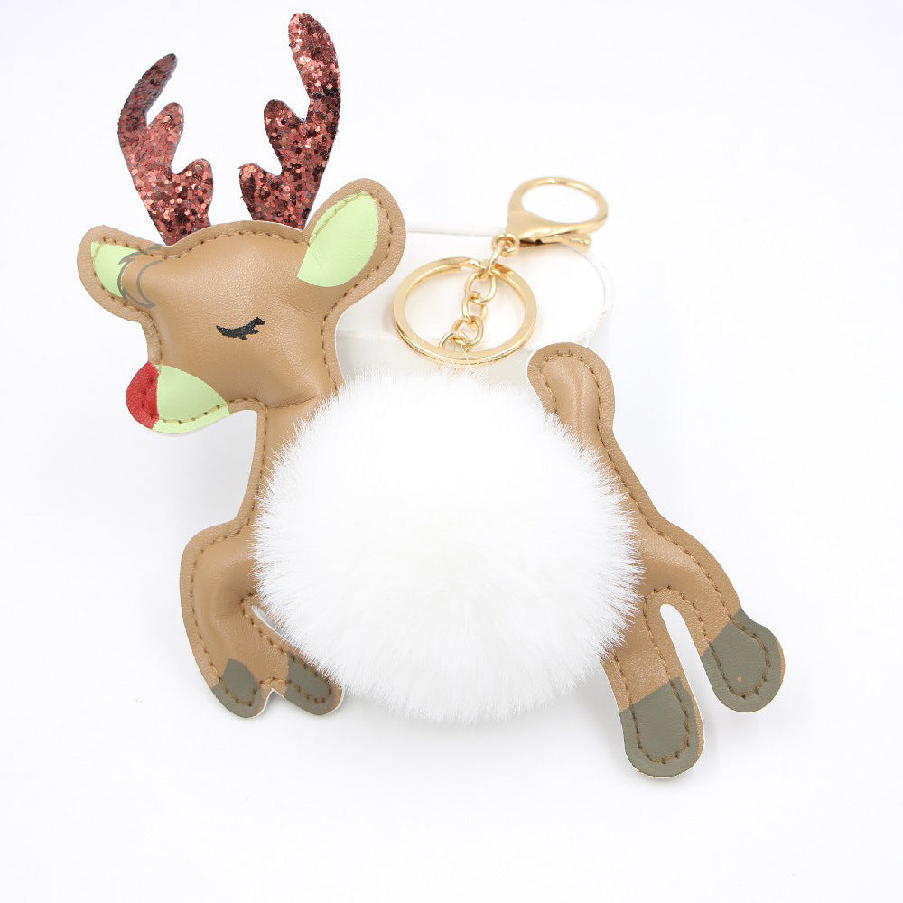 Festive Pom-Pom Deer Christmas Bag & Keychain Charm