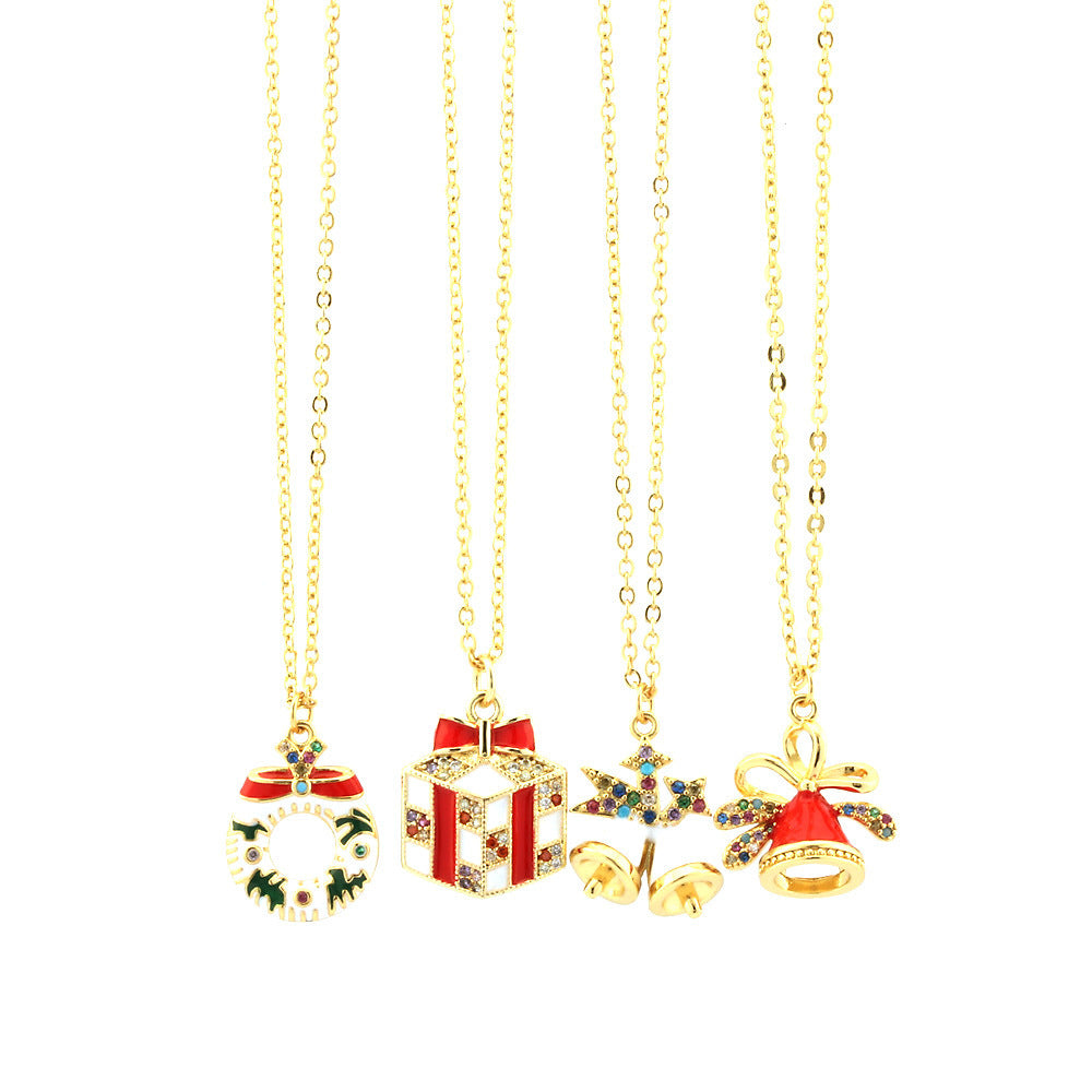 Festive Oil-Drop Rhinestone Necklace – Christmas Tree, Santa, Elk & Snowman Pendant