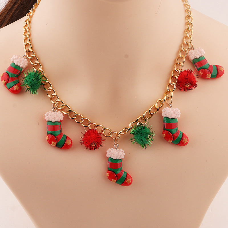 Christmas Tree & Bell Necklace – Santa Bauble Pendant on Alloy Clavicle Chain