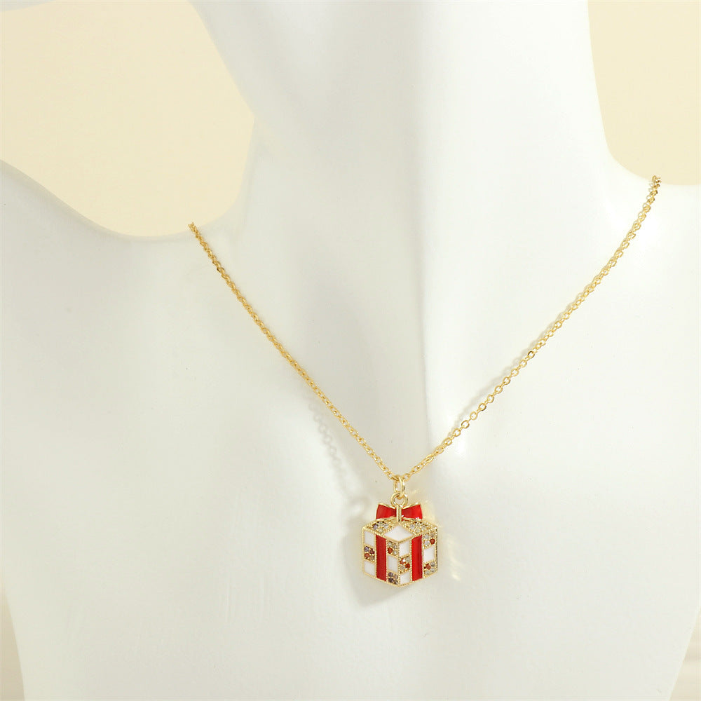 Festive Oil-Drop Rhinestone Necklace – Christmas Tree, Santa, Elk & Snowman Pendant
