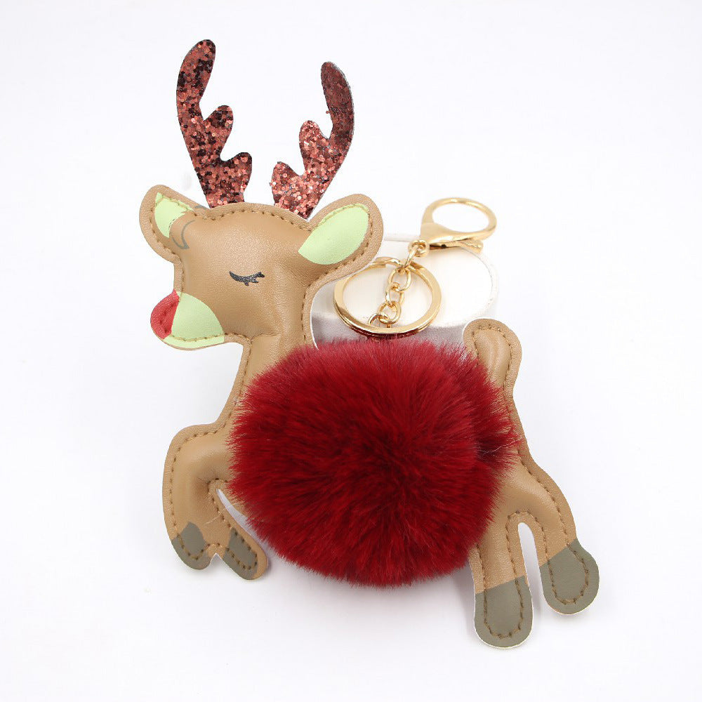 Festive Pom-Pom Deer Christmas Bag & Keychain Charm