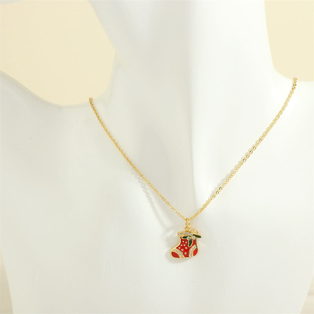 Festive Oil-Drop Rhinestone Necklace – Christmas Tree, Santa, Elk & Snowman Pendant