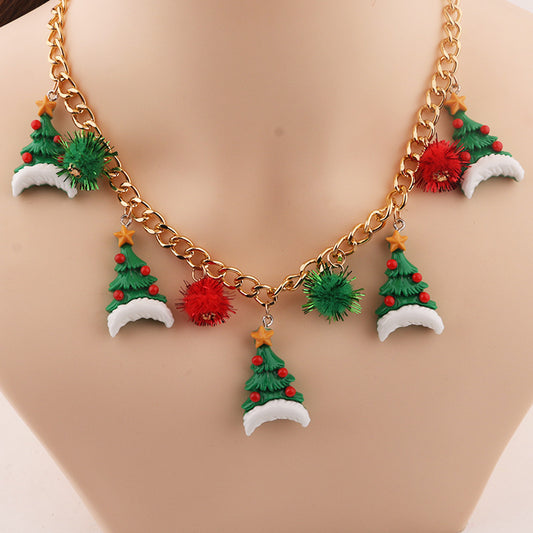 Christmas Tree & Bell Necklace – Santa Bauble Pendant on Alloy Clavicle Chain