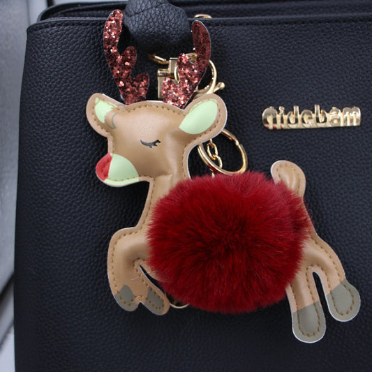 Festive Pom-Pom Deer Christmas Bag & Keychain Charm