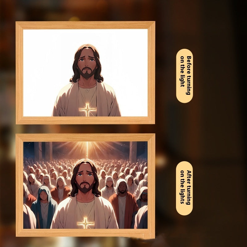 Jesus LED Light Painting – Glowing Divine Wall Art