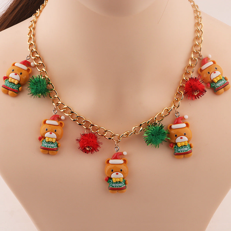 Christmas Tree & Bell Necklace – Santa Bauble Pendant on Alloy Clavicle Chain