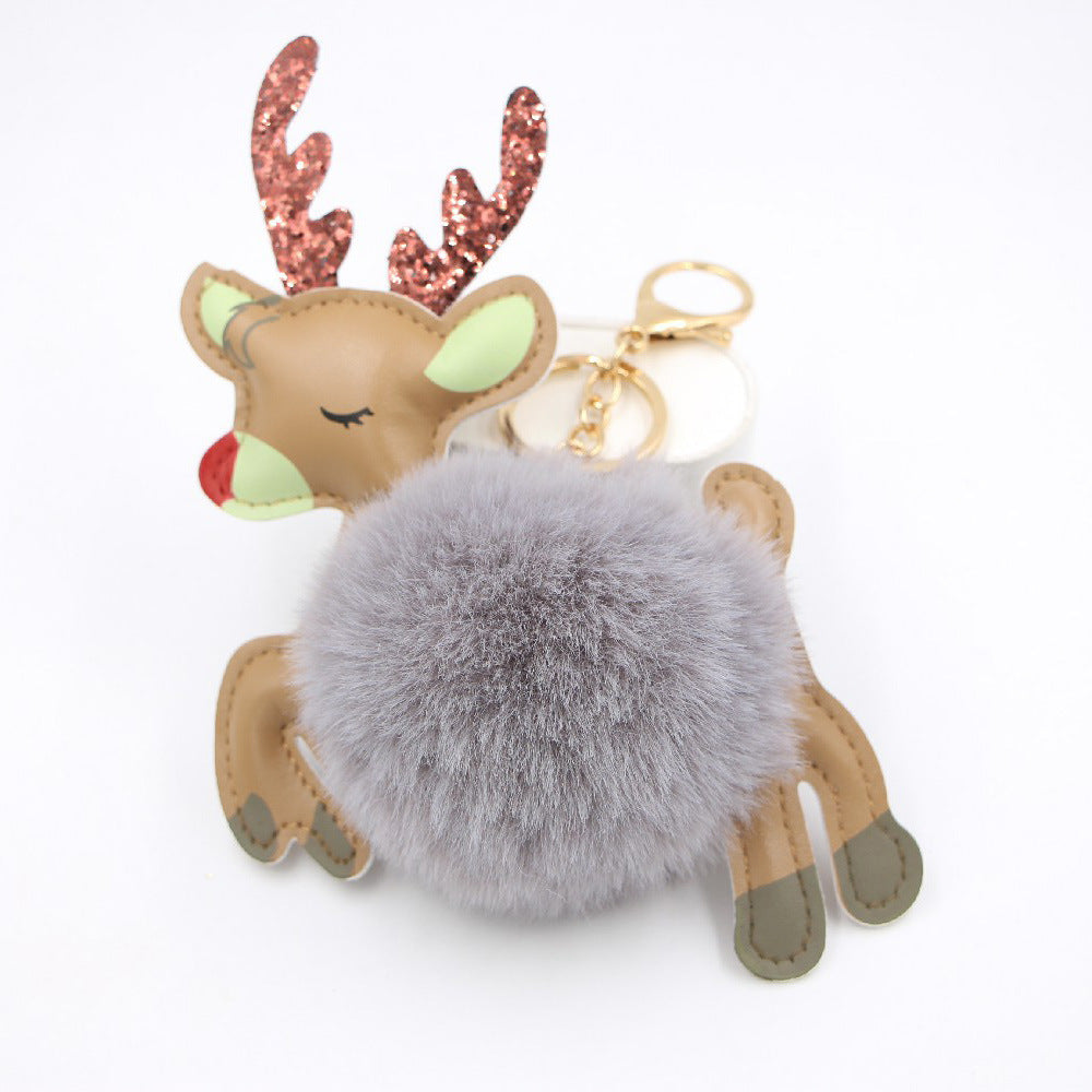 Festive Pom-Pom Deer Christmas Bag & Keychain Charm