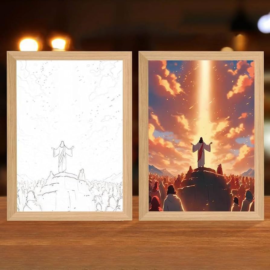 Jesus LED Light Painting – Glowing Divine Wall Art