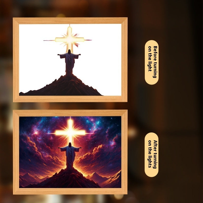 Jesus LED Light Painting – Glowing Divine Wall Art