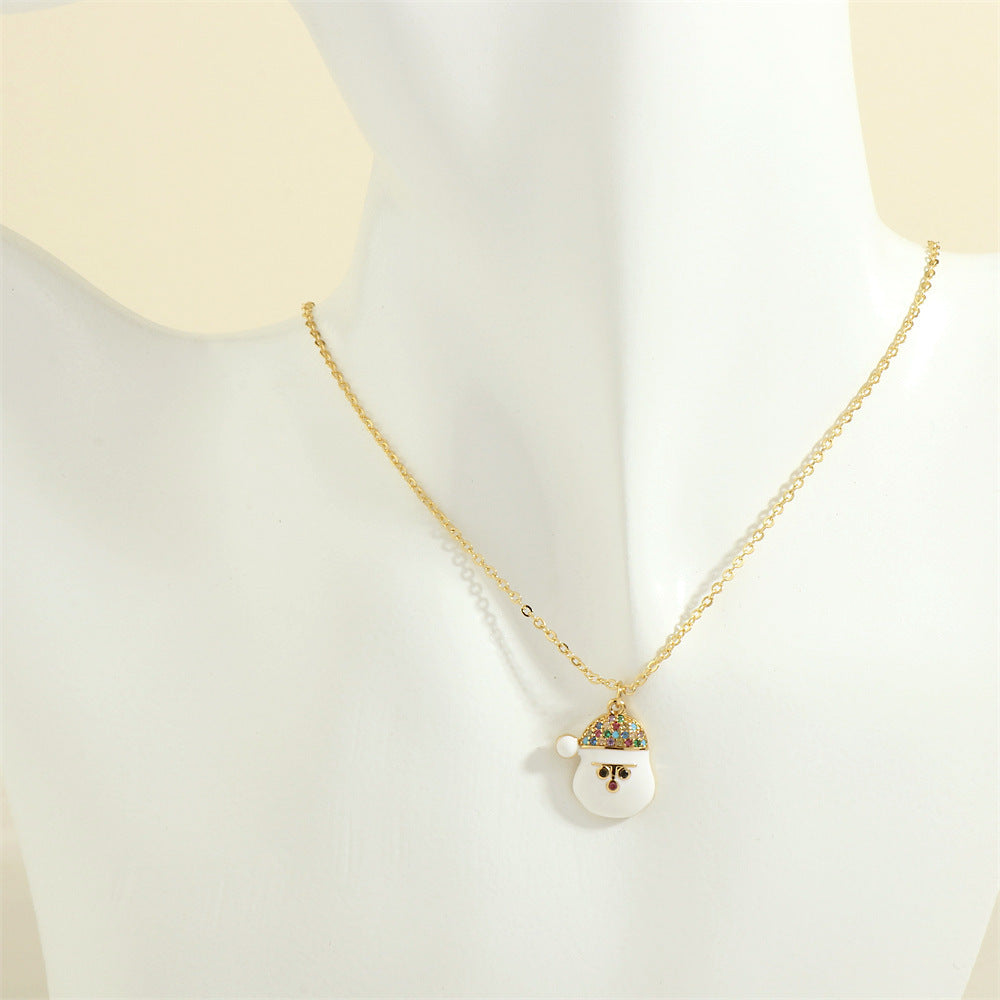Festive Oil-Drop Rhinestone Necklace – Christmas Tree, Santa, Elk & Snowman Pendant