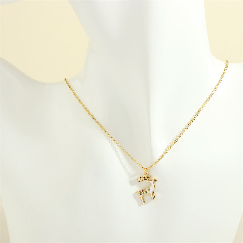 Festive Oil-Drop Rhinestone Necklace – Christmas Tree, Santa, Elk & Snowman Pendant
