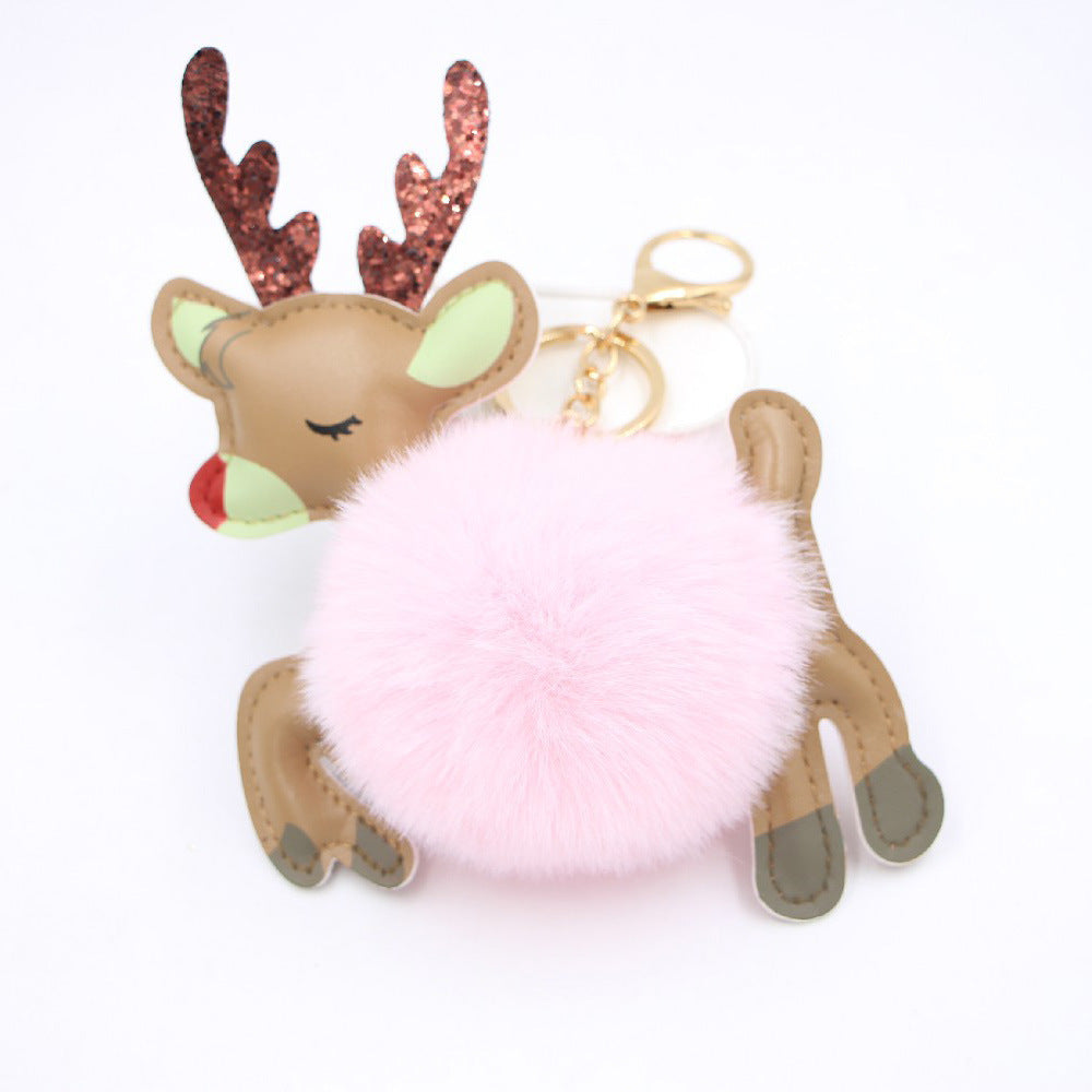 Festive Pom-Pom Deer Christmas Bag & Keychain Charm
