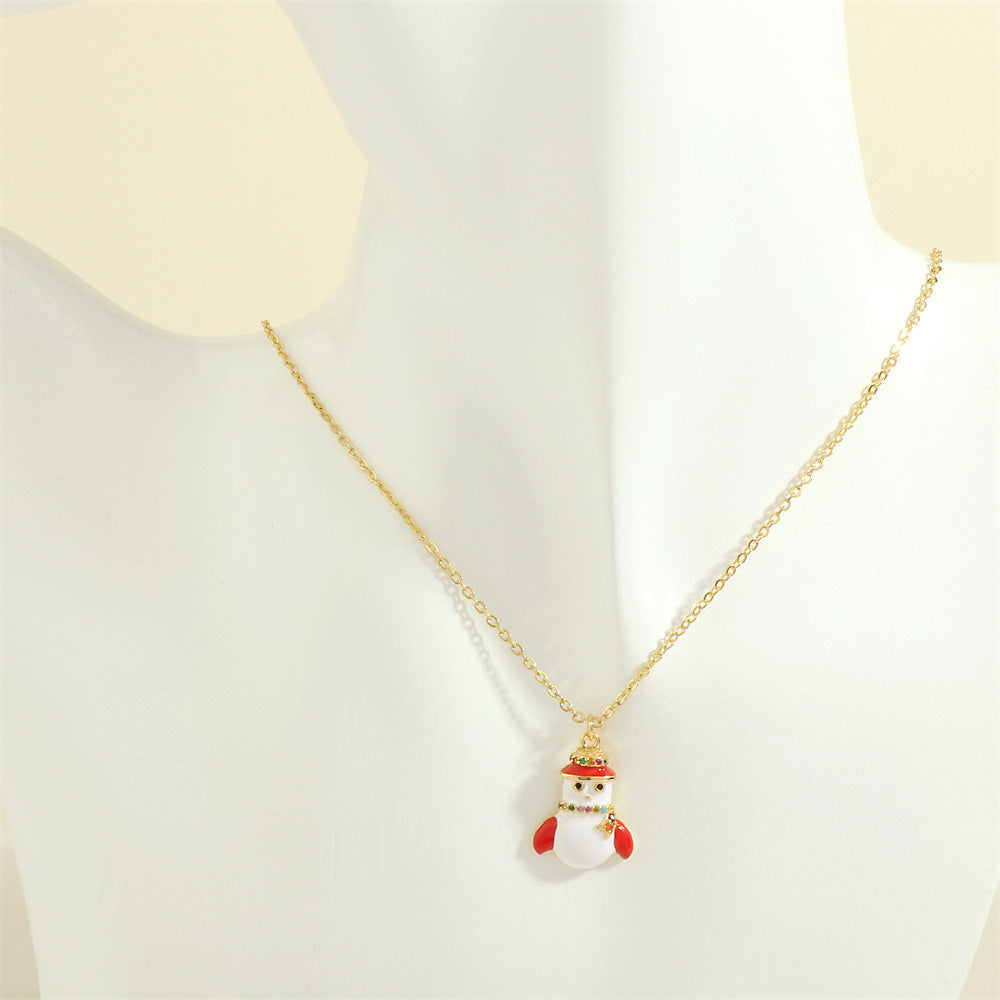 Festive Oil-Drop Rhinestone Necklace – Christmas Tree, Santa, Elk & Snowman Pendant