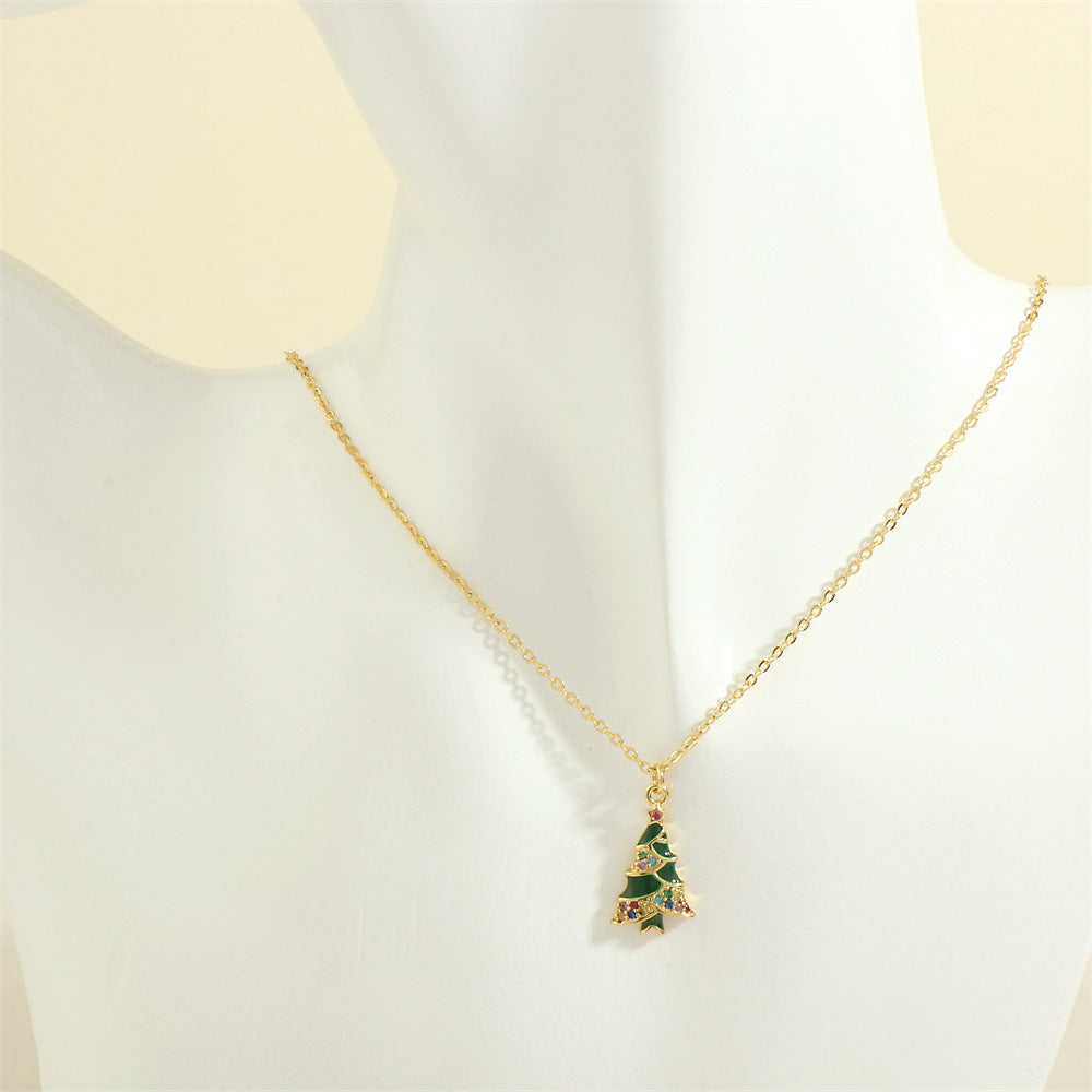 Festive Oil-Drop Rhinestone Necklace – Christmas Tree, Santa, Elk & Snowman Pendant