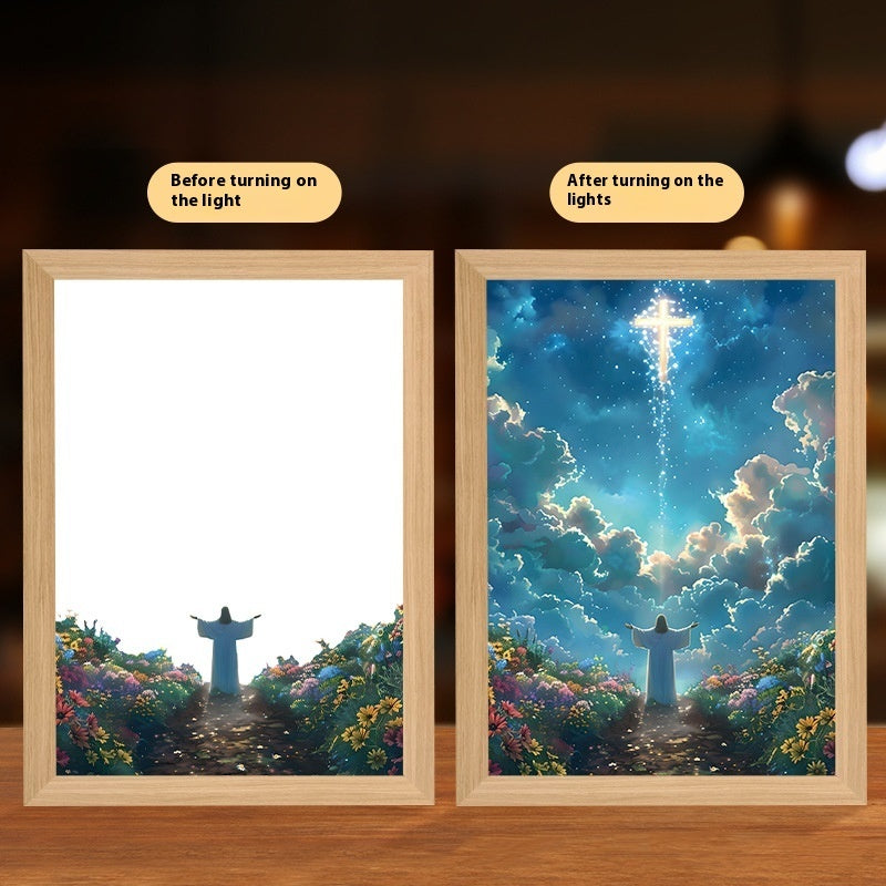 Jesus LED Light Painting – Glowing Divine Wall Art