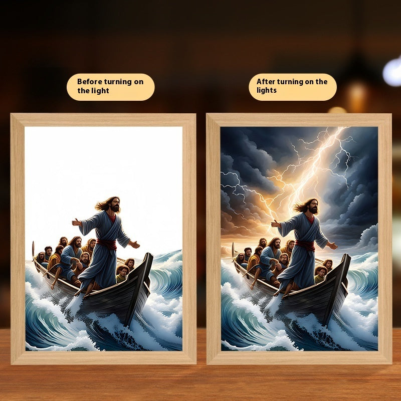 Jesus LED Light Painting – Glowing Divine Wall Art