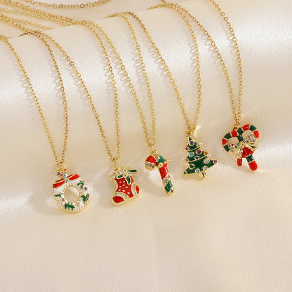 Festive Oil-Drop Rhinestone Necklace – Christmas Tree, Santa, Elk & Snowman Pendant
