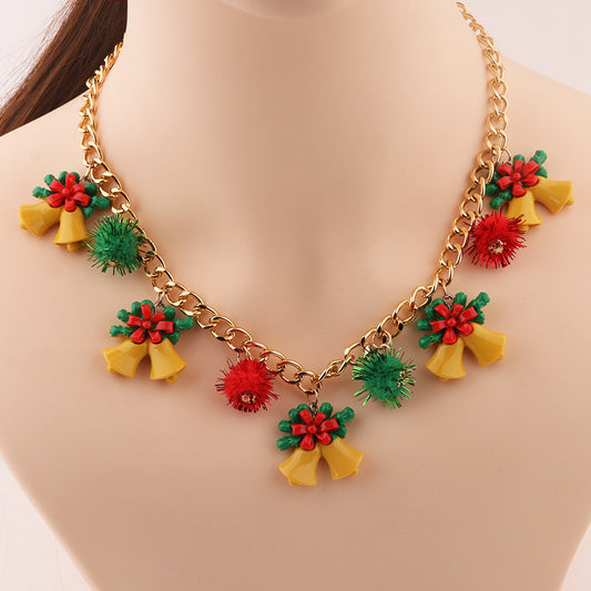 Christmas Tree & Bell Necklace – Santa Bauble Pendant on Alloy Clavicle Chain