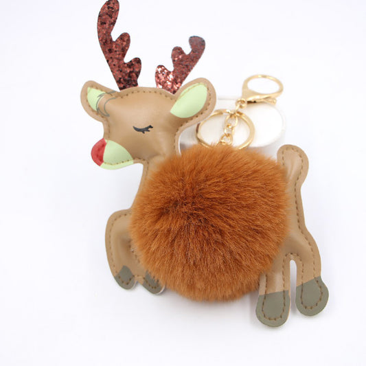 Festive Pom-Pom Deer Christmas Bag & Keychain Charm